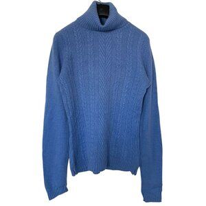 LH Sport Blue Cashmere Turtleneck Sweater Women SZ L Cable knit Preppy